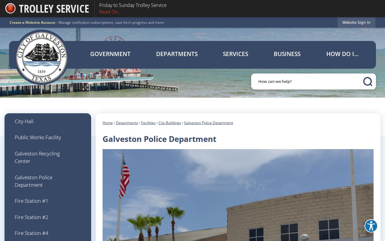 Galveston warrant records reference showing the Joe Max Taylor Law Enforcement Center
